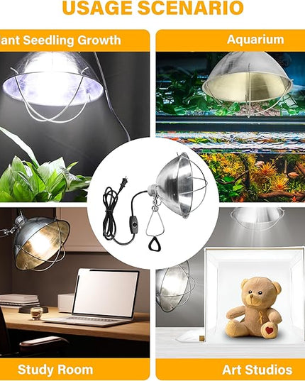 Simple Deluxe Clamp Lamp Light with 10.5 Inch Aluminum Reflector and Bulb Guard up to 250 Watt E26 Socket (no Bulb Included) 6 Feet 18/2 SJT Cord, Silver - LeafyLoom