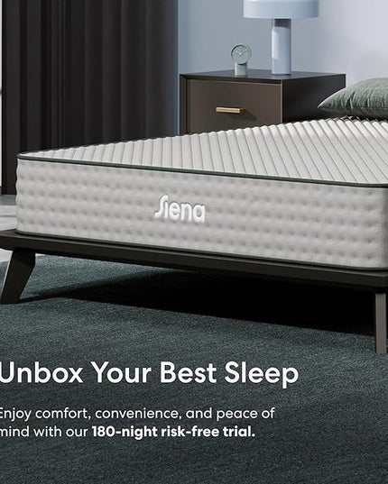 Siena 10” Twin Hybrid Plush Mattress - Memory Foam & Innerspring System - 180 Night Trial - Premium Pressure-Relieving Layers - 10 Year Manufacturer Warranty - CertiPUR-US® Certified - LeafyLoom