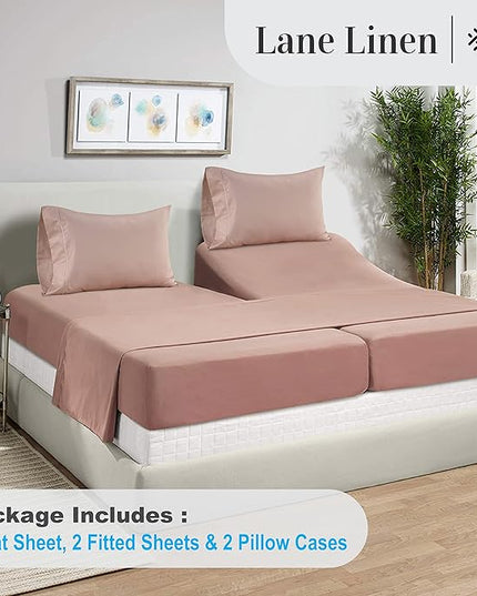 LANE LINEN Split King Sheets for Adjustable Beds - 1000 Thread Count 5 Piece Set 100% Egyptian Cotton Sateen Weave Cool Breathable & Soft 2 Fitted Fits Upto 17" Deep Pockets Sepia Rose - LeafyLoom