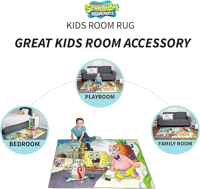 Franco Kids Room Non Slip Area Rug, 69 in x 52 in, Spongebob Squarepants - LeafyLoom
