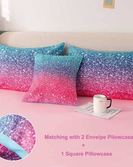 PERFEMET Girls Comforter Set Twin Size 6 Piece Bed in A Bag 3D Colorful Rainbow Bedding Comforter Sheet Set for Kids - (1 Comforter, 1 Flat Sheet, 1 Fitted Sheet, 2 Pillowcases, 1 Cushion Cover) - LeafyLoom