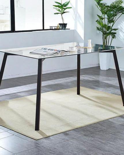 NicBex Modern Minimalist Rectangular Glass Dining Table for 4-6 with 0.31" Tempered Glass Tabletop and Black Coating Metal Legs, Writing Table Desk, for Kitchen Dining Living Room, Black - LeafyLoom