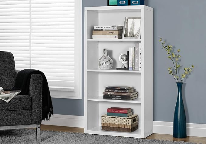 Monarch Specialties 7059 Bookshelf, Bookcase, Etagere, 5 Tier, H, Office, Bedroom, Laminate, White, Contemporary, Modern Bookcase-48 H Adjustable Shelves, 48-Inch - LeafyLoom