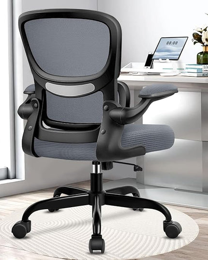 Office Chair, Ergonomic Desk Chair with Lumbar Support and Adjustable Armrests, Comfy Desk Chair Breathable Mesh Mid Back Computer Chair, Reclining Office Chair for Home Office - DarkGray - LeafyLoom
