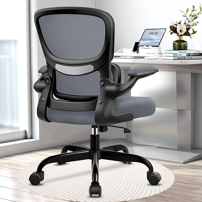 Office Chair, Ergonomic Desk Chair with Lumbar Support and Adjustable Armrests, Comfy Desk Chair Breathable Mesh Mid Back Computer Chair, Reclining Office Chair for Home Office - DarkGray - LeafyLoom