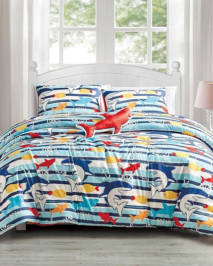 for Kids Ocean Life 4-Piece Comforter Set - Beautiful Motif Design Bedding Set with Embrodery Print - LeafyLoom