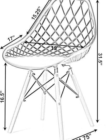 Mid-Century Modern Style Plastic DSW Shell Dining Chair with Lattice Back and Wooden Dowel Eiffel Legs, Black - LeafyLoom