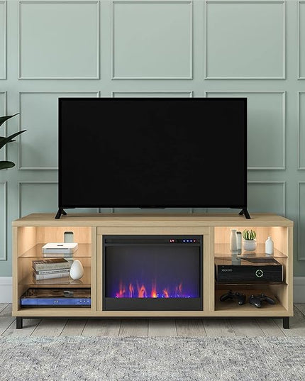 Ameriwood Home Lumina Fireplace TV Stand, Deluxe 70", Blonde Oak - LeafyLoom