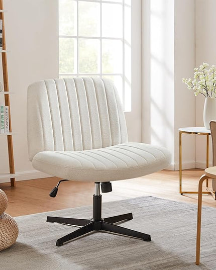 Sweetcrispy Criss Cross Chair Legged, Armless Office Desk Chair No Wheels, Swivel Vanity Chair, Height Adjustable Wide Seat Computer Task Chair, Fabric Vanity Modern Home Chair Beige - LeafyLoom