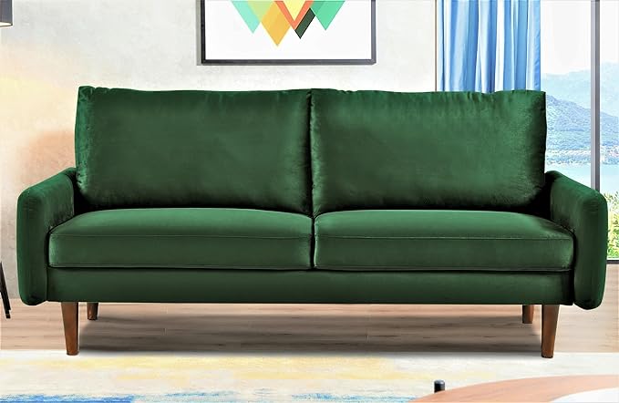 US Pride Furniture Kent Modern Velvet Sofa, Comfortable 3 Seater Couch for Living Rooms and Small Spaces, Ideal Studio Apartment Furniture with Sleek Design, Green - LeafyLoom