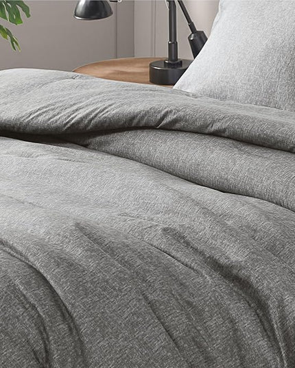 Modern Lightweight Grey Comforter Set King Size Bed, All-Season Luxury Chambray Bedding, Soft and Breathable, Including 1 Comforter and 2 Pillow Shams - LeafyLoom
