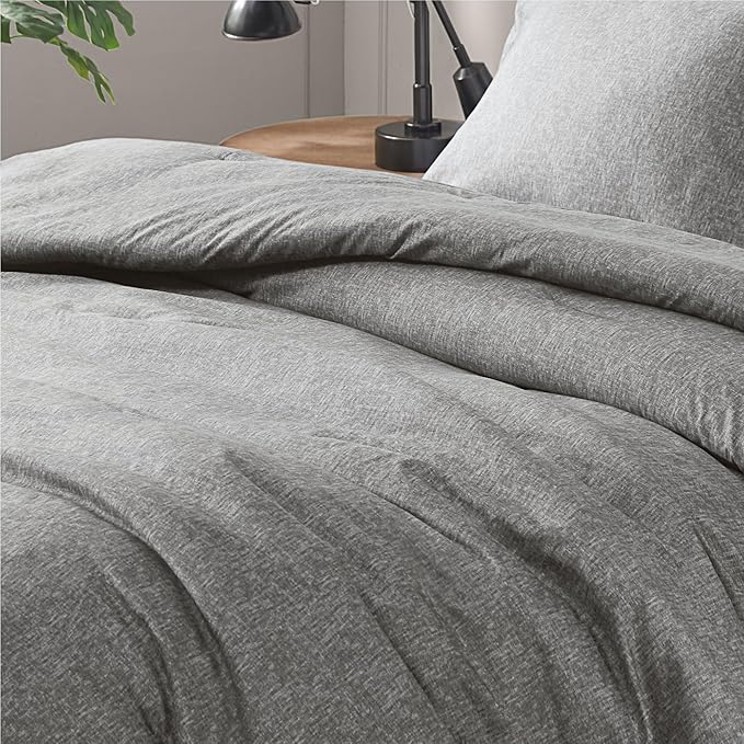 Modern Lightweight Grey Comforter Set King Size Bed, All-Season Luxury Chambray Bedding, Soft and Breathable, Including 1 Comforter and 2 Pillow Shams - LeafyLoom