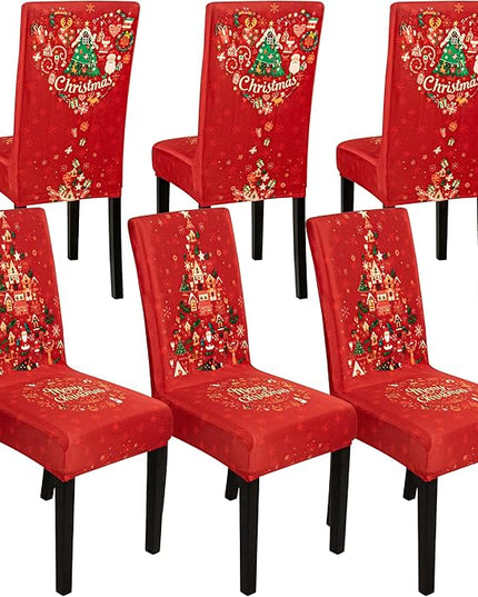 6PCS Christmas Dining Chair Covers, Stretch Removable Washable Dining Room Chair Protector Slipcovers, Xmas Tree Heart Kitchen Chair Cover, Slipcover Protector for Xmas Holiday Party Home Décor CZL