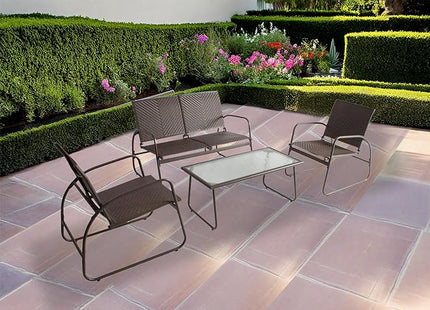 Mapleleaf 4 Pieces Rattan Patio Furniture Set, Outdoor Wicker Conversation Sofa Set, Rattan Chair and Glass Coffee Table for Yard, Pool or Backyard (Brown) - LeafyLoom