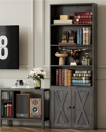 IRONCK Industrial Bookshelves and Bookcases with Doors Set of 2 Floor Standing 6 Shelf Display Storage Shelves 70 in Tall Bookcase for Home Office, Living Room - LeafyLoom