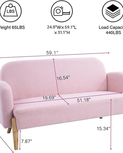 NicBex Sectional Couch Sofa with 3 Lumbar Pillows Teddy Velvet Cloud Couch for Living Room Furniture Sets with Wooden Legs, Modular Sofa for Living Room, Bedroom, Apartment,59.1" L, Pink - LeafyLoom