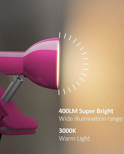 LED Clip on lamp,5W Super Bright Reading Light, 330° Rotation Small Lamp with Clamp on Desk/Table/Bed Headboard/Cupboard Home Lighting, Modern and Save Space Illumination Powerful Lamp Pink - LeafyLoom