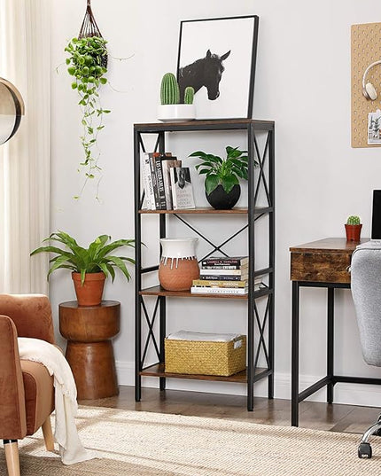 VASAGLE DAINTREE Bookshelf, Kitchen Shelf, Free Standing Shelf, Ladder Rack with 4 Open Shelves, for Kitchen, Office, Stable Steel Frame - LeafyLoom