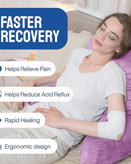 ComfortSpa Reading Pillow for Bed Adult Size, Back Rest Pillow with Arms, Pockets and Washable Cover; Use as a Back Pillow for Sitting in Bed for Bedrest or Relief from GERD Heartburn (Lavender) - LeafyLoom