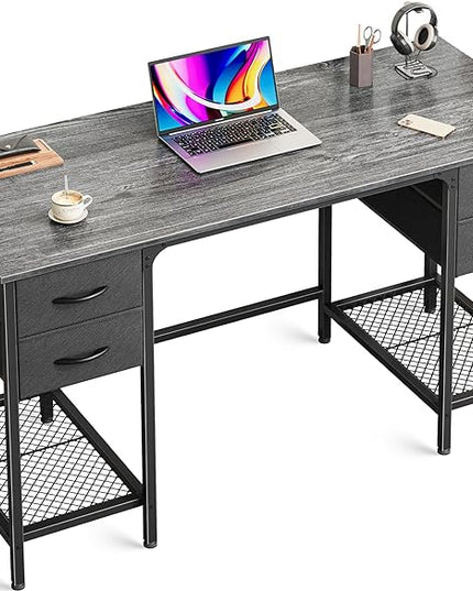 47 Inch Computer Desk with 4 Drawers, Office Desk with Mesh Shelf, Gaming Desk, Large Storage, Writing Desk Work Desk for Home Office, Study, Bedroom, Work from Home, Grey - LeafyLoom