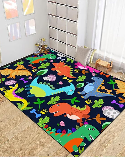 Dinosaur Rug for Boys Room Cartoon Dinosaur Area Rugs Kids Rug Dinosaur Rug Kids Play Rug Dinosaur Play Rug for Bedroom and Kidroom Playing Room,Dark Blue 3'×4' - LeafyLoom