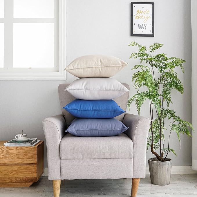 Jeanerlor 12"x20" Cotton Linen Decorative Lumber Throw Pillow Case Cushion Cover Set with Twin Needles Stitch on Edge for Father's Day,(30 x 50cm), 2 Pcs, Light Linen - LeafyLoom
