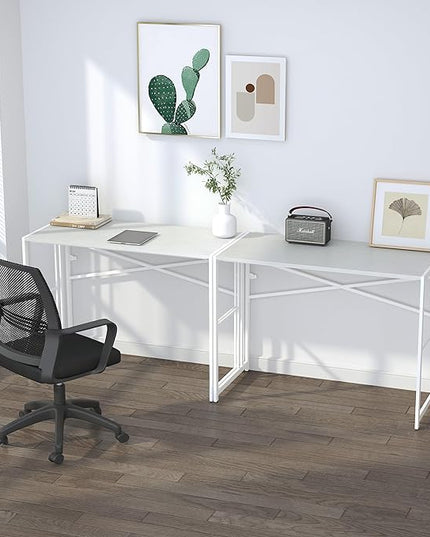 Folding Desk 40 inch Writing Gaming Computer Camping Table, No Assembly Required Home Office Desk, White - LeafyLoom