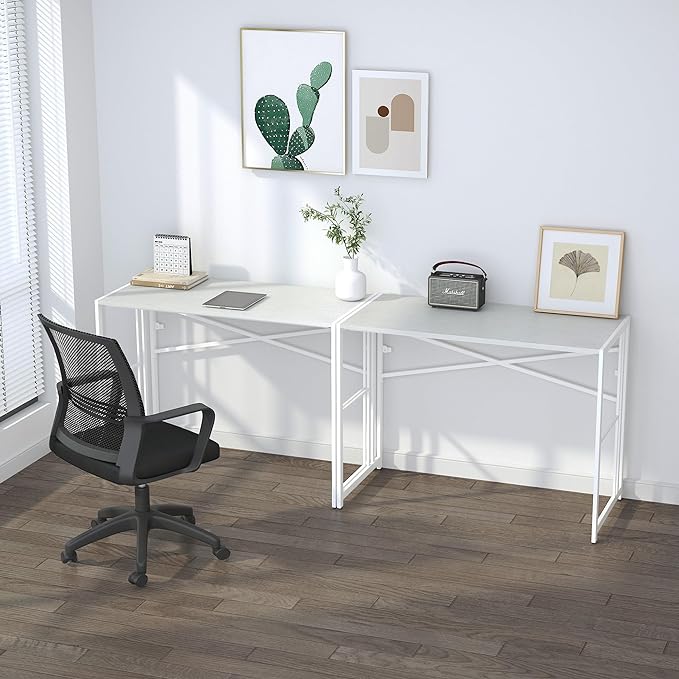 Folding Desk 40 inch Writing Gaming Computer Camping Table, No Assembly Required Home Office Desk, White - LeafyLoom
