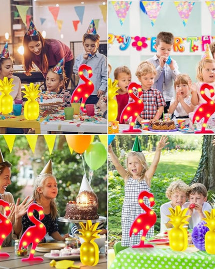 AceList Luau Party Decorations - Flamingos & Pineapple Lights - Tropical Hawaiian Themed Party Supplies - Birthday Decor for Wall, Table, & Centerpieces… - LeafyLoom