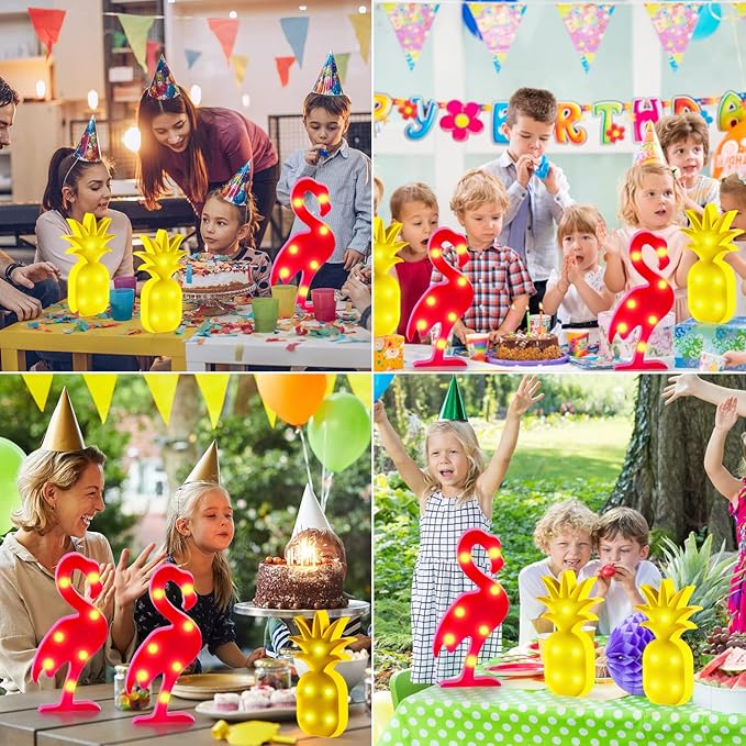 AceList Luau Party Decorations - Flamingos & Pineapple Lights - Tropical Hawaiian Themed Party Supplies - Birthday Decor for Wall, Table, & Centerpieces… - LeafyLoom