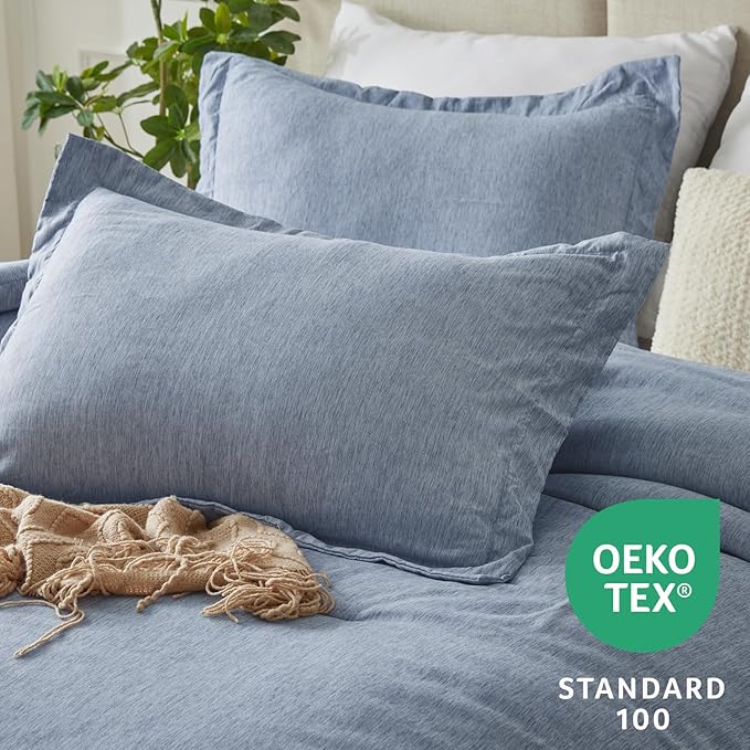 CozyLux Full Size Comforter Set - 3 Pieces Blue Soft Luxury Cationic Dyeing Bedding Comforter for All Season, Breathable Lightweight Fluffy Bed Set with 1 Comforter and 2 Pillow Shams - LeafyLoom