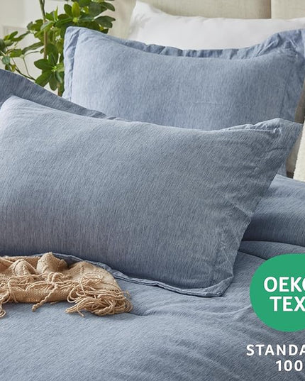 CozyLux King Size Comforter Set - 3 Pieces Blue Soft Luxury Cationic Dyeing Bedding Comforter for All Season, Breathable Lightweight Fluffy Bed Set with 1 Comforter and 2 Pillow Shams - LeafyLoom