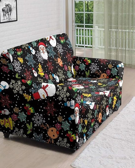 FKELYI Christmas Sofa Slipcover Santa Claus Furniture Protector Washable Easy Going Stretch Sofa Slipcover with Elastic Bottom M FKELYI