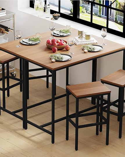 Yongchuang 3 Piece Bar Table Set, Bar Table and Chairs Set of 2, Modern Counter Height Table with 2 Stools for Kitchen, Dining Room, Living Room Breakfast Table Industrial Brown Wood Top - LeafyLoom