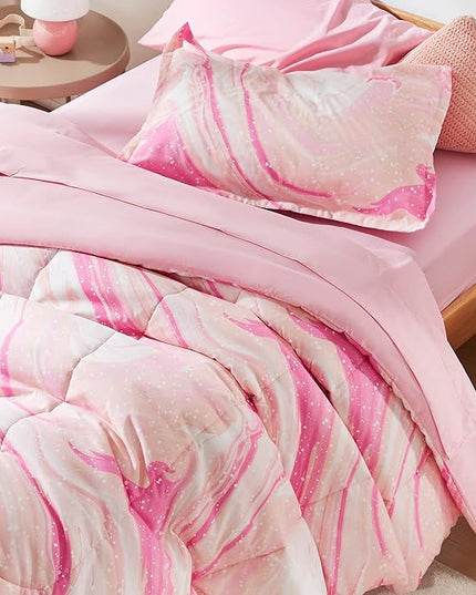 SLEEP ZONE Kids Bedding Comforter Set Full/Queen Size - 7 Pieces Super Cute & Soft Bedding Sets & Collections with Comforter, Sheet, Pillowcase & Sham - Fade Resistant Easy Care (Ice Cream Pink) - LeafyLoom