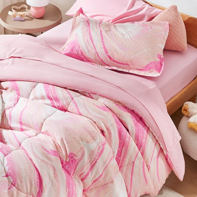 SLEEP ZONE Kids Twin Bedding Comforter Set - 5 Pieces Super Cute & Soft Bedding Sets & Collections with Comforter, Sheet, Pillowcase & Sham - Fade Resistant Easy Care (Ice Cream Pink) - LeafyLoom