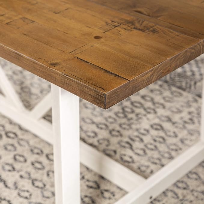 Walker Edison Modern Farmhouse Dining Table Wood Small Dining Room Table Sets Dining Chairs. 72 Inch. White and Rustic Oak - LeafyLoom