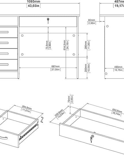 Tvilum, Oak Structure Walden Desk with 5 Drawers - LeafyLoom
