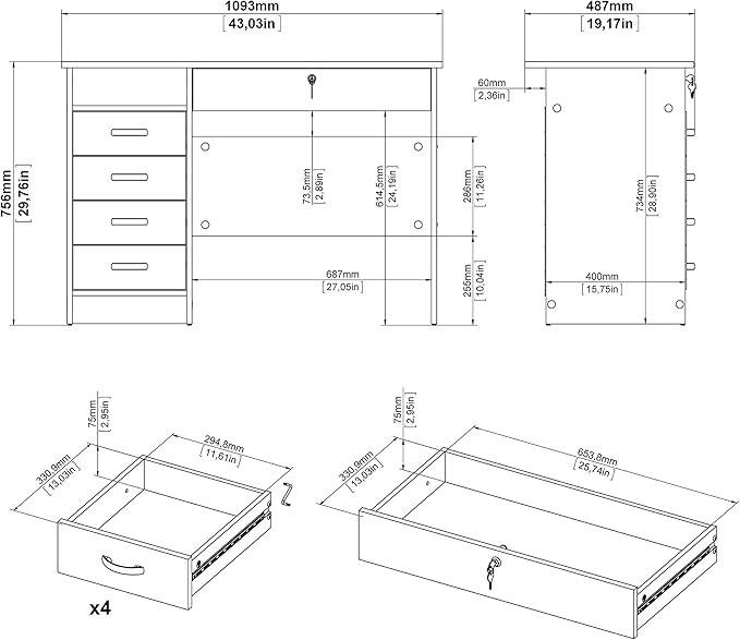 Tvilum, Oak Structure Walden Desk with 5 Drawers - LeafyLoom