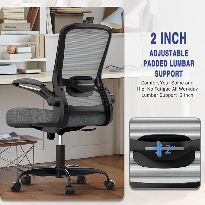 Office Chair, Ergonomic Desk Chair with Adjustable Lumbar Support, High Back Mesh Computer Chair with Flip-up Armrests-BIFMA Passed Task Chairs, Executive Chair for Home Office - LeafyLoom