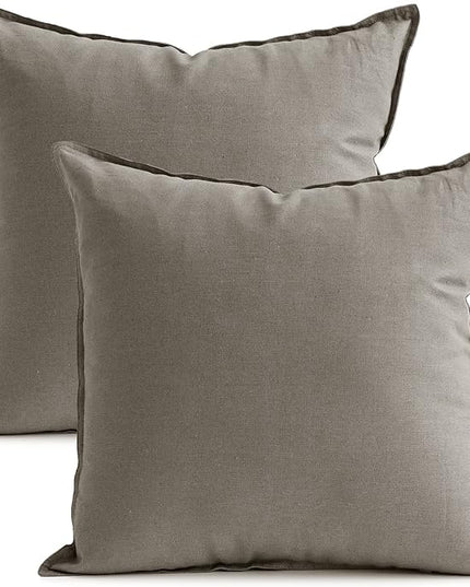 Jeanerlor Pack of 2 24 x 24 Inch Cotton Linen Soft Soild Decorative Square Throw Pillow Covers Green Cushion Case Set for Bedroom/Sofa/Car 60 x 60 cm, Gray - LeafyLoom