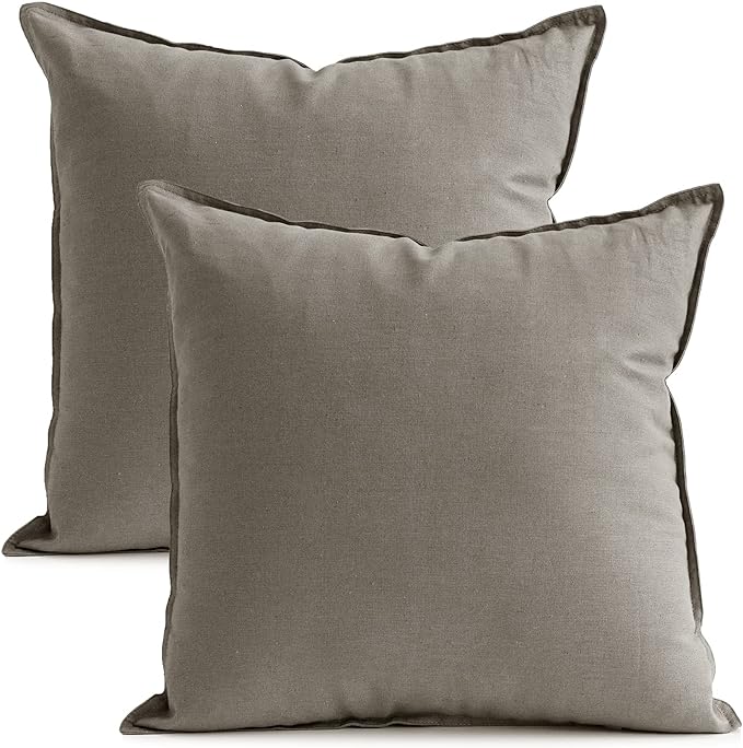 Jeanerlor Pack of 2 24 x 24 Inch Cotton Linen Soft Soild Decorative Square Throw Pillow Covers Green Cushion Case Set for Bedroom/Sofa/Car 60 x 60 cm, Gray - LeafyLoom