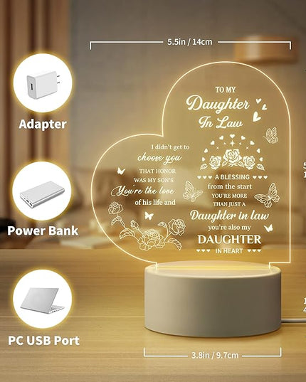 Gifts for Daughter in Law, to My Daughter in Law Night Light, Daughter in Law Gifts, Gifts for Daughter in Law from Mother in Law on Birthday, Wedding Day, Anniversary, Christmas, Mothers Day - LeafyLoom