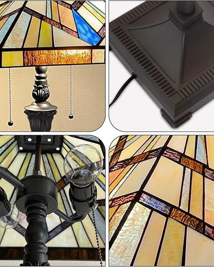 Capulina Tiffany Style Floor Lamp 2-Light 16x16x63 Inch Cream Amber Antique Mission Style Stained Glass Standing Light for Living Room Bedroom Home Office - LeafyLoom