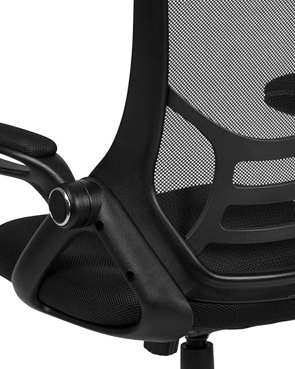 Flash Furniture Porter High Back Black Mesh Ergonomic Swivel Office Chair with Black Frame and Flip-up Arms - LeafyLoom