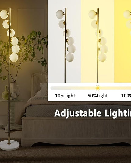 6 Globe Floor Lamp, Using Medieval Modern Floor Lamps, Including Frosted Glass lampshades and Modern Gold Floor Lamps with Light Bulbs, Living Room, Bedroom, and Office Decorations - LeafyLoom