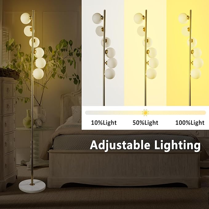 6 Globe Floor Lamp, Using Medieval Modern Floor Lamps, Including Frosted Glass lampshades and Modern Gold Floor Lamps with Light Bulbs, Living Room, Bedroom, and Office Decorations - LeafyLoom