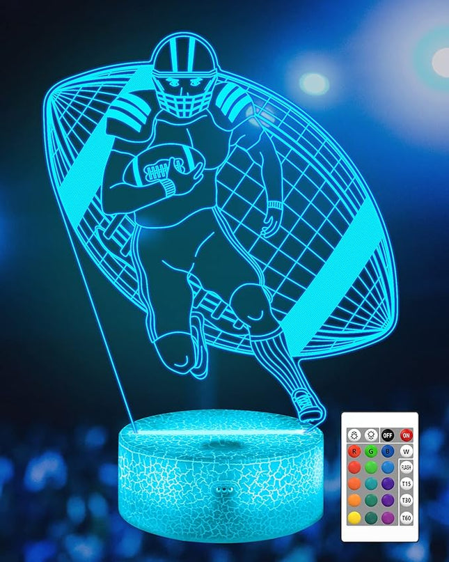 Attivolife Football Player Night Light for Kids, 3D Rugby Illusion LED Lamp, 16 Colors Changing with Remote Control & Touch, Best Room Decor Birthday Gifts for Outsports Lover Boys Teens Child - LeafyLoom