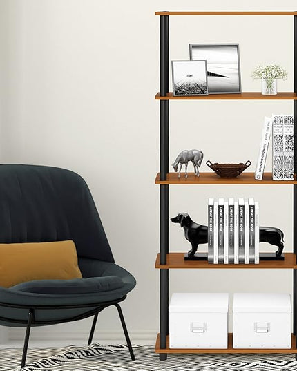 Furinno Turn-N-Tube 5-Tier Multipurpose Shelf / Display Rack / Storage Shelf / Bookshelf, Round Tubes, Light Cherry/Black - LeafyLoom