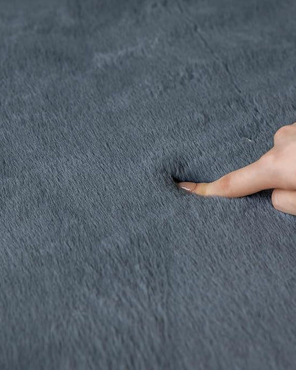 Faux Rabbit Fur Rug - 1.18" Thick Soft Fluffy Area Rug, Non-Slip Memory Foam Crawling Mat, Dark Gray, 78"x110" - LeafyLoom